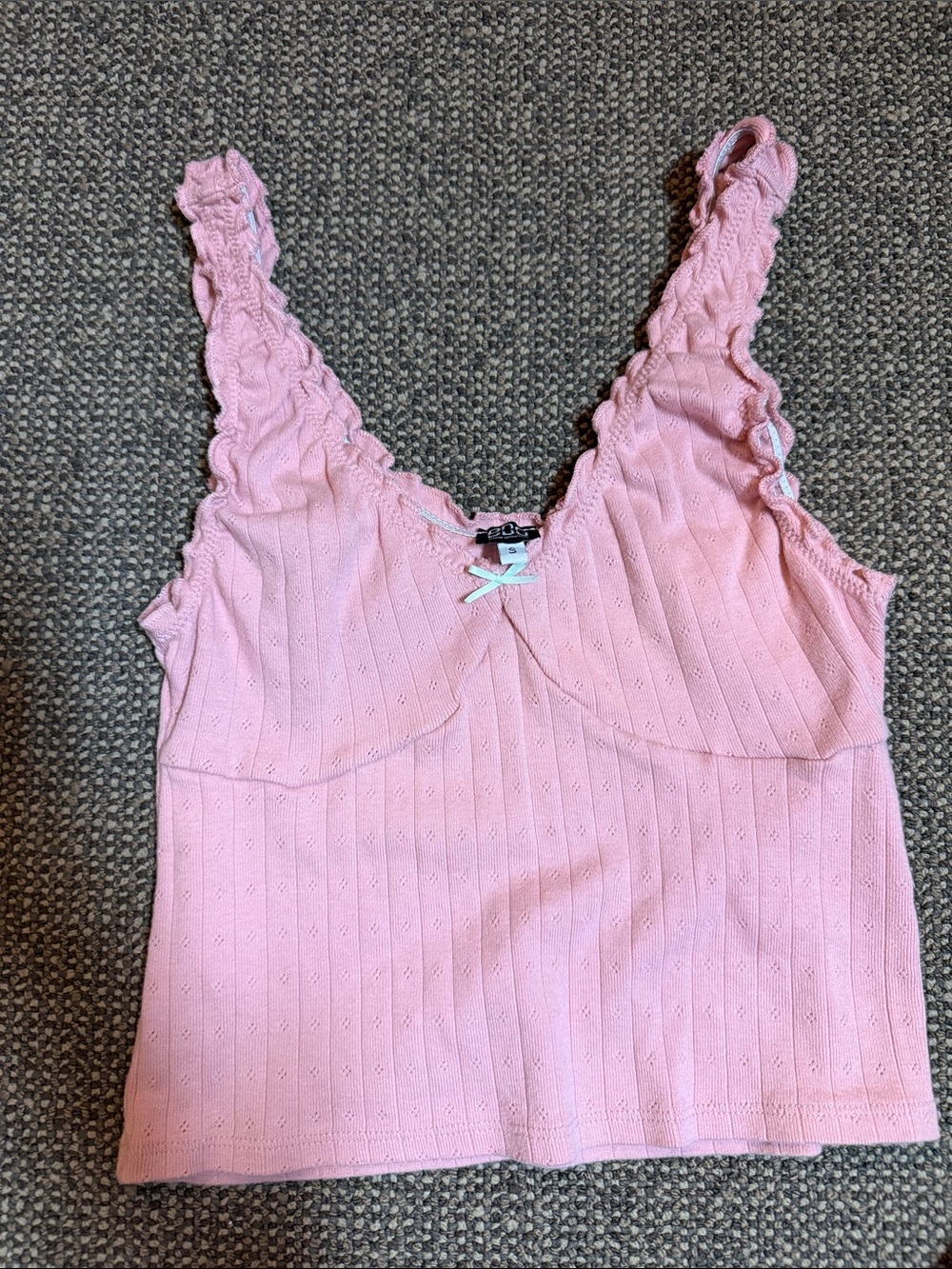 BDG Pink Ribbed Lace-Trim Tank Top